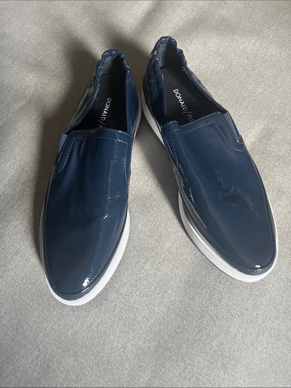 Donald J. Pliner Navy Patent Slip-On Loafers with White Sole